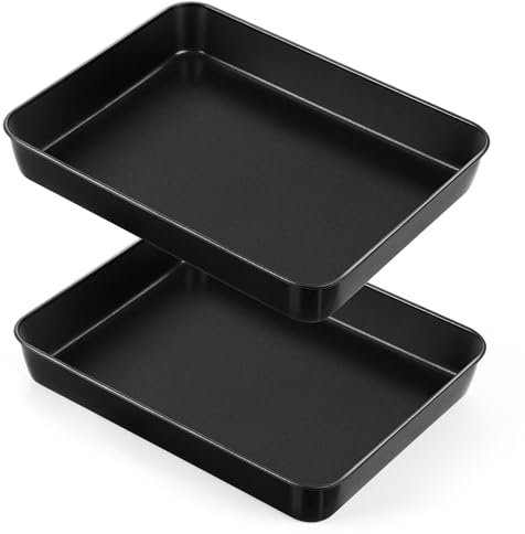 HaWare Set di 2 teglie da forno antiaderenti, in acciaio inox, piccole teglie da forno profonde, rettangolari, per brownies lasagne, 26,5 x 20,6 x 5 cm, antiruggine e carichi pesanti, facili da pulire