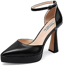 QUEEN HELENA Zapatos de tacón alto elegantes con plataforma y correa para mujer K3178, Color negro., 38 EU