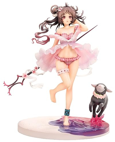 Jiumaocleu Arknights Eyjafjalla figurstaty – 23 cm animefigur modell med rund bas badkläder stående posera version Eyjafjalla skulptur samlarobjekt skrivbordsdekoration