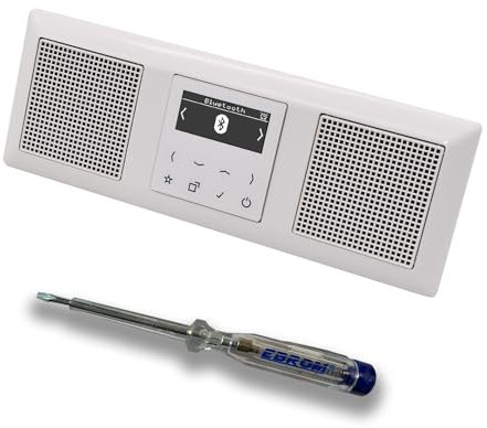 JUNG Smart Radio Unterputzradio DABABTWW DAB+ mit Bluetooth, Komplettset + 3fach Rahmen im JUNG AS 500 System, Farbe: alpinweiß, 2 x passende Lautsprecher und EBROM Phasenprüfer zur Montage der Geräte