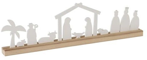 ReWu Krippe Weihnachts-Krippe Silos Krippenfiguren Holzschiene Weihnachten Christmas Wohndekoration Natur Weiß 50x4x14cm
