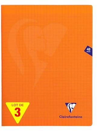 Clairefontaine 383311AMZC Un lot de 3 Cahiers Agrafés Mimesys - 24x32 cm - 48 Pages Grands Carreaux - 90 g - Couverture Polypro - Couleur Orange