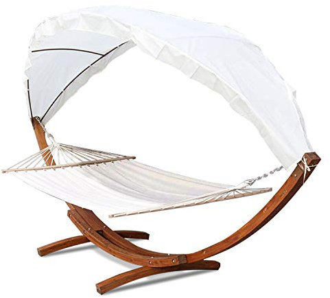 Vigevee Hängematte Outdoor, Hängematte mit Gestell, Hängesessel Outdoor mit Gestell für 2 Personen, Belastbarkeit 200kg, Hängemattengestell Holz, Hängematten mit Dach für Garten, Terrasse, Pool