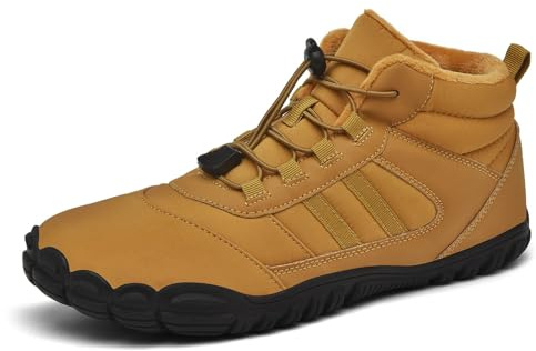 AONEGOLD Barfotaskor, vinter, kvinnor, män, spårskor, varma, fodrade vinterskor, utomhus, halkfria, vattentäta, barfotaskor, Gul 8188, 46 EU