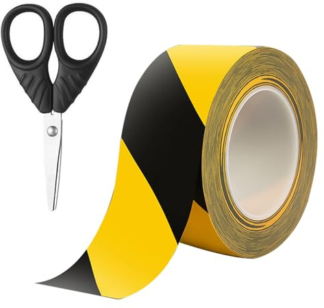 Lot de 1rouleaux de Signalisation, Ruban Adhésif de Danger Noir et Jaune, 33 m x 5 cm Ruban de Marquage au Sol, Bande Adhésive pour Sécurité étanche, Rouleaux Ruban Adhésif de Sécurité Extérieur (1)