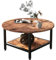 ARFARLY Round Coffee Table for Living Room, 2 Tier Coffee Tables with Storage Shelf, Modern Farmhouse Circle Center Table with Sturdy Metal Frame Home Furniture, Rustic Brown