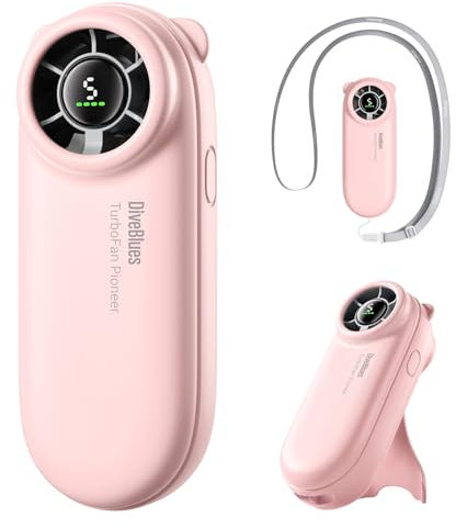 Diveblues TurboBear Mini Ventilador Portátil Turbo - 8,8 m/s Potente, Súper Ligero 86,5g, 5 Velocidades, Batería Recargable, Compacto de Bolsillo, Regalo Viaje Bonito para Mujeres