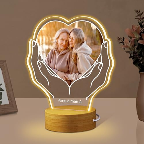 Rainsar Lámpara Nocturna Personalizada para Mamá con Foto, Marco de Fotos Dia de la Madre - Regalos Originales para el dia de la madre, Detalle Único para Navidad, San Valentín o Aniversarios