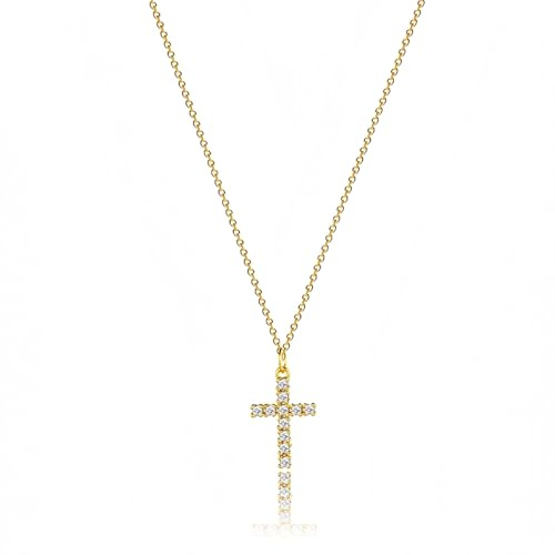 GEXINKEJI Collier avec croix pour femme Collier Croix Plaqué Or 14 Carats Croix Avec Zircon Cubique pour Femmes Chretien Bijoux en Or Cadeau pour Femme