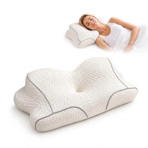 Oreiller Cervical Mémoire de Forme, confort et soutien de la nuque | Soulage les douleurs cervicales, dos et côté, Certifié Oeko-tex, pour des nuits récupératrices et un reveil sans tensions