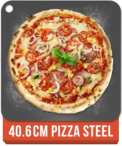 Chef Pomodoro Piedra Pizza Horno 40,6 x 40,6 cm (6,35 mm), Placa Acero Horno Pizza, Placa Acero Pizza, Plancha, Pedra Para pan y pizza, Tabla de Piedra en acero con orificios para levantar