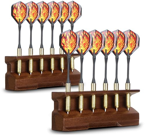 Enjoyard Soporte para dardos 2 en 1 y soporte de pared de madera, soporte decorativo para dardos, expositor para dardos, soporte para dardos para el hogar (color nogal, 2 unidades x 15 x 3,7 x 5,8 cm)