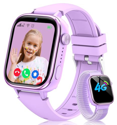 Sanorum Nouvelle 4G Montre Connectée Enfant, Étanche IP68 Smartwatch Téléphone Enfant avec GPS, Appel/Fonction SOS/Appel Vidéo/Mode Classe/Podomètre/Appareil Photo Réveil pour Filles et Garçons Violet