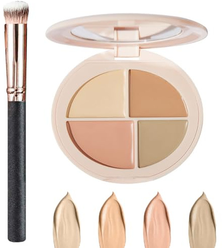 UZYXC Full Cover Concealer Palette, 4 in 1 Concealer Creme, 4 Farben Concealer Contour mit Brush, Concealer Augenringe,Abdeckstift Gesicht, Wasserdicht Langanhaltend, Highlight Contours