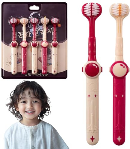 LaresDay 5 pezzi spazzolino manuale per bambini, spazzolino da denti a tre lati, extra morbido, per una pulizia delicata e la cura delle gengive (rosa)