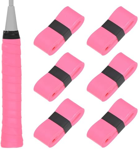 M METERXITY 6-Pack Tennis Racket Grip Tape PU Tennis Overgrip Grip Tapes Anti-Slip Sweat Absorbent for Pickleball/Racquetball/Badminton/Squash/Baseball Bat Handle Pink