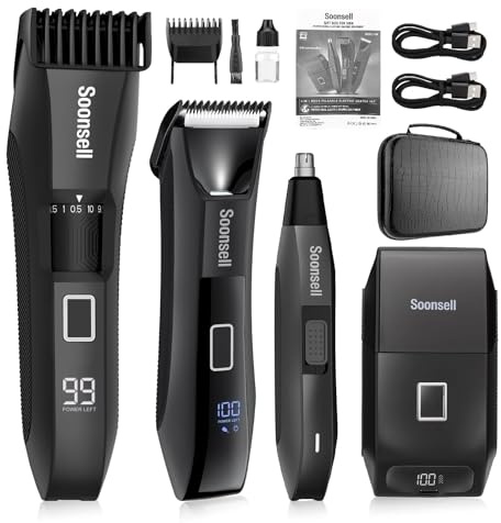 Soonsell Manscape Beard Trimmer for Men,IPX7 Waterproof 4 in 1 Men's Grooming Kit,Ball Shaver,Nose Hair Clippers,Electric Razor,Hair Clippers for Men,LED Display,Wet/Dry Trimmer