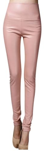 Generisk leggings i konstläder läderbyxor hög midja PU läder leggings byxor tights treggins leggings konstläder leggings termisk fleece konstläder vinter läderleggings dam matt, ROSA, M