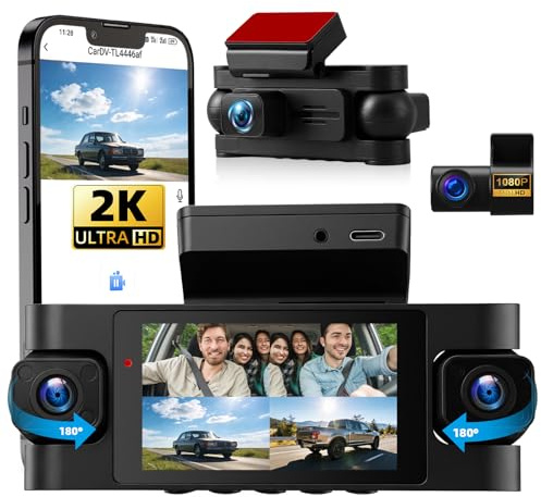4 Channel Dash Cam, 1080P HD In-Car Camera, Built-in Dual 480P Cameras | 3 Touchscreen Dash Cam with Loop Recording, G-Sensor, APP Control, Parking Assistant, Night Vision, Motion Detection