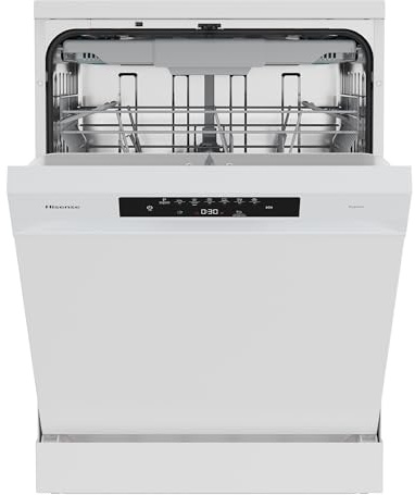 Hisense HS643B90W - Lavavajillas Clase B, 15 Servicios, Fondo 60cm, Secado Extra, Programa Automático, Tercera Bandeja, Programa Corto 1 hora, 15 Servicios, Aqua Protect System, Control Táctil, Blanco