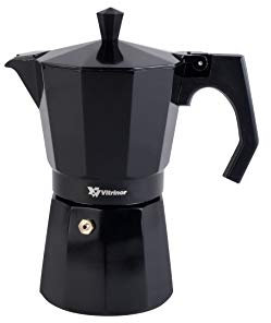 VITRINOR Black - Cafetera Italiana de aluminio express, 9 tazas café, inducción, apta para todas las cocinas, color negro, junta de cierre de silicona, válvula de seguridad