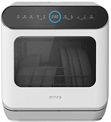 EVVO Lavastoviglie di piccole dimensioni compatte e senza installazione, da tavolo o da lavoro, 2 servizi, 6 pogrammi, asciugatura extra, programma ECO, programma auto-lavaggio, programmabile, mini D