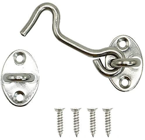SZXMDKH 1 Pezzi Gancio Finestra, Acciaio Inossidabile Argento, Serratura a Gancio per Cancello, con Viti di Montaggio per Cancello Del Capannone o Porta Del Garage (7.5cm)