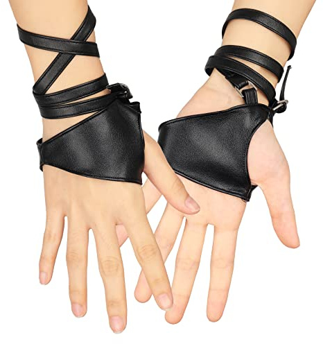 Yolev Guanti in Pelle Punk da Donna Senza Dita a Mezza Palma Neri - Rock Gotici per Danza Hip Hop Halloween Party Cosplay