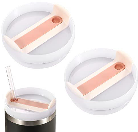 2pcs Tumbler Lids, No Spill 40oz Splash Resistant Tumbler Covers BPA Free Travel Tumbler Lids Accessory Leakage Proof Cup Lids with Straw Hole Replacement for Stanley Adventure Coffee Mugs (White)