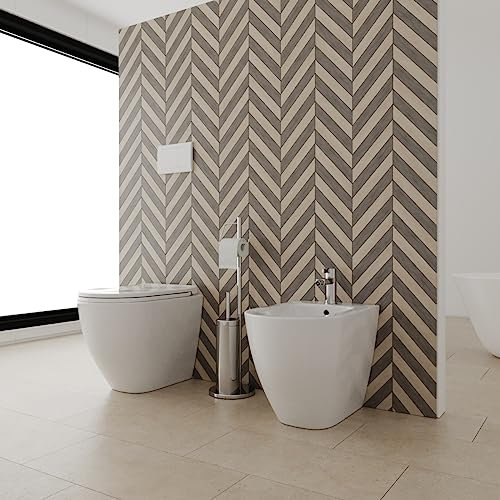 Coppia di sanitari a terra filomuro RIMLESS Bidet e Vaso WC in ceramica con coprivaso softclose FRANCESCO