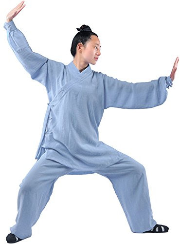 Rubruan Tai Chi Uniform Anzug – Chinesische Kampfkunst Kung Fu Wing Chun Shaolin Trainingsanzug Unisex Taoistische Dao Kleidung Jacke Hose – Hanf (S, Blau)
