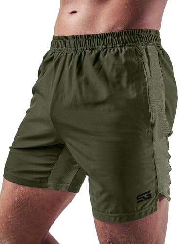 Satire Gym - Pantalones Cortos de Deporte para Hombre con Bolsillos -