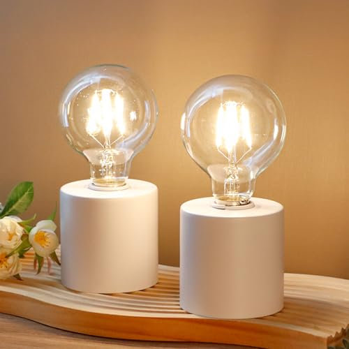JHY DESIGN Set da 2 lampade da tavolo a batteria, Lampada da comodino con lampadina Edison, alta 20 cm, senza fili, per matrimoni, soggiorno, camera da letto, patio
