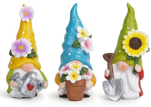 Hodao Spring Decorations for Home - Colorful Garden Gnomes Figurines with Flowers & Tools – Spring Summer Indoor Decor for Table, Lawn, Window Sill – Gift for Garden Lovers