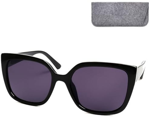 Mini Brille - Occhiali da Sole da Lettura Donna – Oversize Stile Farfalla – Montatura Spessa Nero in Plastica con Custodia, Ideali Occhiali per Lettura & Sole + 2.5 Diottrie