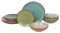 URBNLIVING Coloured Stone Glazed Ceramic Dinnerware Set - 12 Pcs Crockery Plates & Bowls - Assorted Colours - Green, Blue, Grey, Pink - Fridge & Dishwasher Safe
