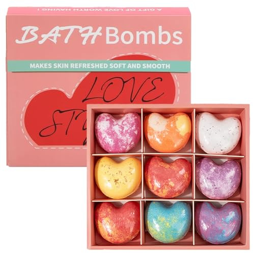Bath Bombs,Love Heart Bath Bombs Gift Set,9pcs Natural Shower Bath Bombs with SPA Aromatherapy,Spa Bubble Fizzies,Beauty Spa Gift for Women,Her on Christmas Valentines Birthday Mothers Day Anniversary