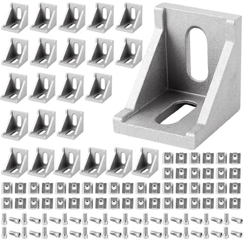 STARVAST 24 Stück Befestigungsmaterial Winkel Aluprofil 40x40 Nut 8 Winkelverbinder Zubehör Alu Winkelprofil Item Profil Aluwinkel, Winkel Wandhalter Befestigung für Befestigung von Aluminiumprofilen