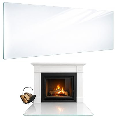 TMK ArtDeko Kaminbottenplatta rektangulär – högkvalitativ gnistskyddsplatta av klart härdat säkerhetsglas – 90 x 52 cm