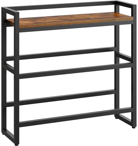 HOOBRO Estantería para Bebidas de 3 Niveles, para 6 Cajas, Soporte para Cajas de Cerveza y Fruta, Carga de Cada Nivel 50 kg, Marco Metálico, Cocina, Garaje, Tienda, Negro y Marrón Rústico EBF104CJ01