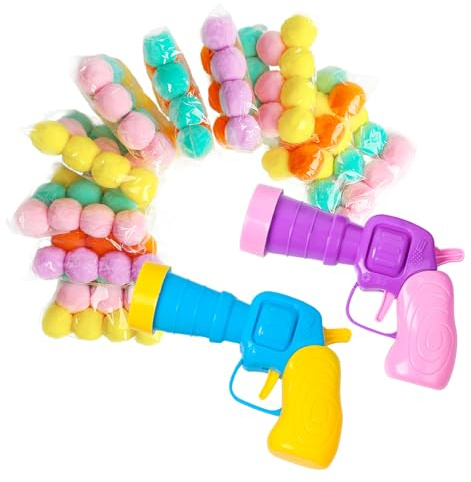 CHUNLINLAODA Set di lancio di giocattoli per gatti Giocattolo interattivo per gatti palla giocattol-o per gatt-i 100 palline pompon per gat-ti e 2 pistole per gatt-i per Giocare e Allenarsi