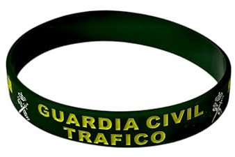 Pulsera Guardia Civil Tráfico de Silicona – Color Verde y Letras Amarillas, Escudo de Guardia Civil, Reflectante y Bandera España – Unisex, 63 mm Diámetro, 12 mm Ancho, 21 cm Contorno - 1 unidad