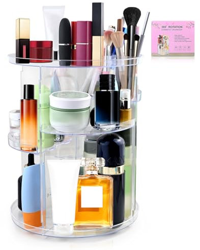 Organisateur Maquillage Rotatif 360°, Boîte de Rangement Cosmétique Multifonctionnelle avec 5 Niveaux Réglables, Présentoir Transparent pour Coiffeuse, Chambre & Salle de Bain pour Accessoires