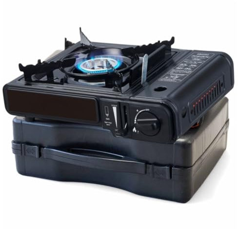 INTEC - Réchaud à gaz Portable 2200W - 1 feu - Allumage Piezo - Mallette de Transport Incluse - Cartouche Butane Standard - Idéal Camping Chantier Cuisine extérieure