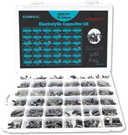 KUBOWAI 36 Värden 1000 Stycken Kondensatorer, Kondensatorer Aluminiumcapacitorsats, Elektrolytisk Kondensatorsats, 0.1uF till 1000uF, 10 V 16 V 25 V 35 V 50 V