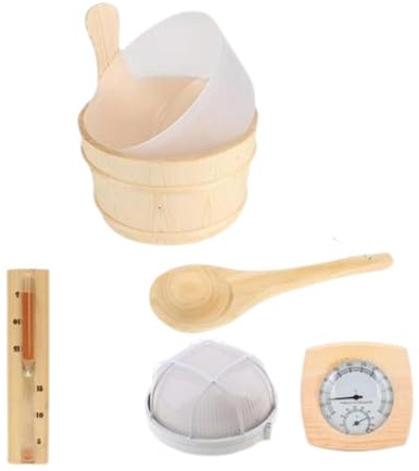 F Fityle Ensemble Seau et Louche pour Sauna, Thermomètre et Hygromètre, Ensemble D'accessoires pour Sauna