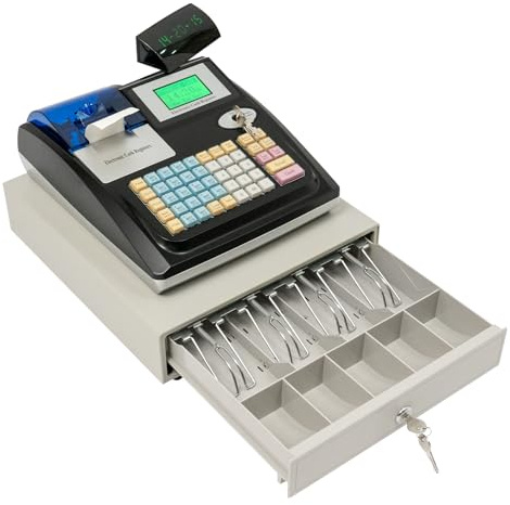 JJsdwin Caisse enregistreuse électronique avec tiroir-caisse et double affichage, caisse enregistreuse pour petites entreprises, convient pour les restaurants, les supermarchés, les grands marchés