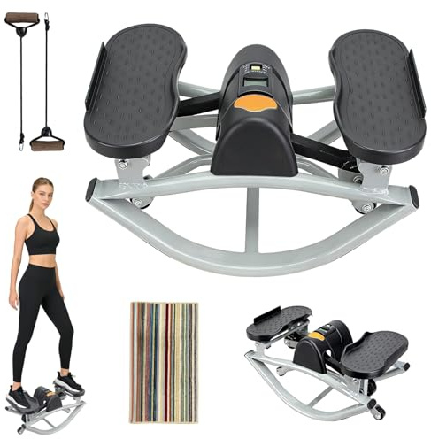 Lateral Rocking Fitness Stepper Home Workout Machine, Low-Impact Lateral Steppers for Knees and Joints, Portable Compact Side-to-Side Steppers for Legs, Glutes, Abs (Black)