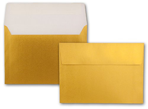 50x Briefumschläge DIN C5 Gold Metallic - 16,2 x 22,9 cm - Haftklebung - glänzende Kuverts für große Einladungen und Karten zum Geburtstag oder Hochzeit