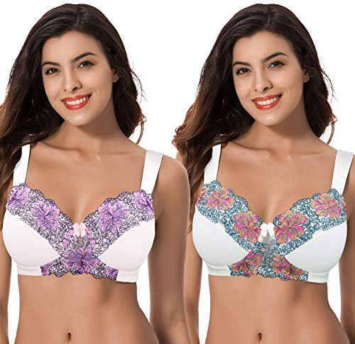 Curve Muse Sujetador inalámbrico sin Forro minimizador | Encaje, Bordado, Tirantes ajustables, Cierre de Ganchos, Nailon, Microfibra